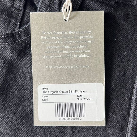 NWT Everlane Organic Cotton Slim Jeans in Black Size 32 X 30 - Picture 4 of 5
